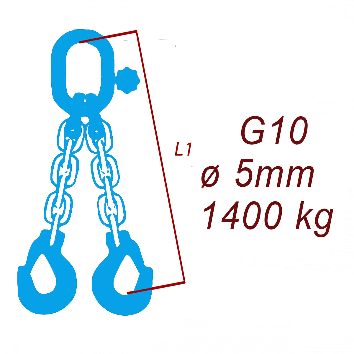 Vázací řetěz třídy 10, dvoupramenný, oko-hák, průměr 5mm, nosnost 1400kg