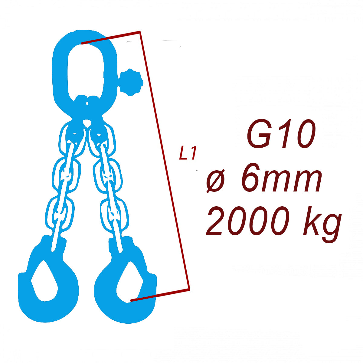 Vázací řetěz třídy 10, dvoupramenný, oko-hák, průměr 6mm, nosnost 2000kg