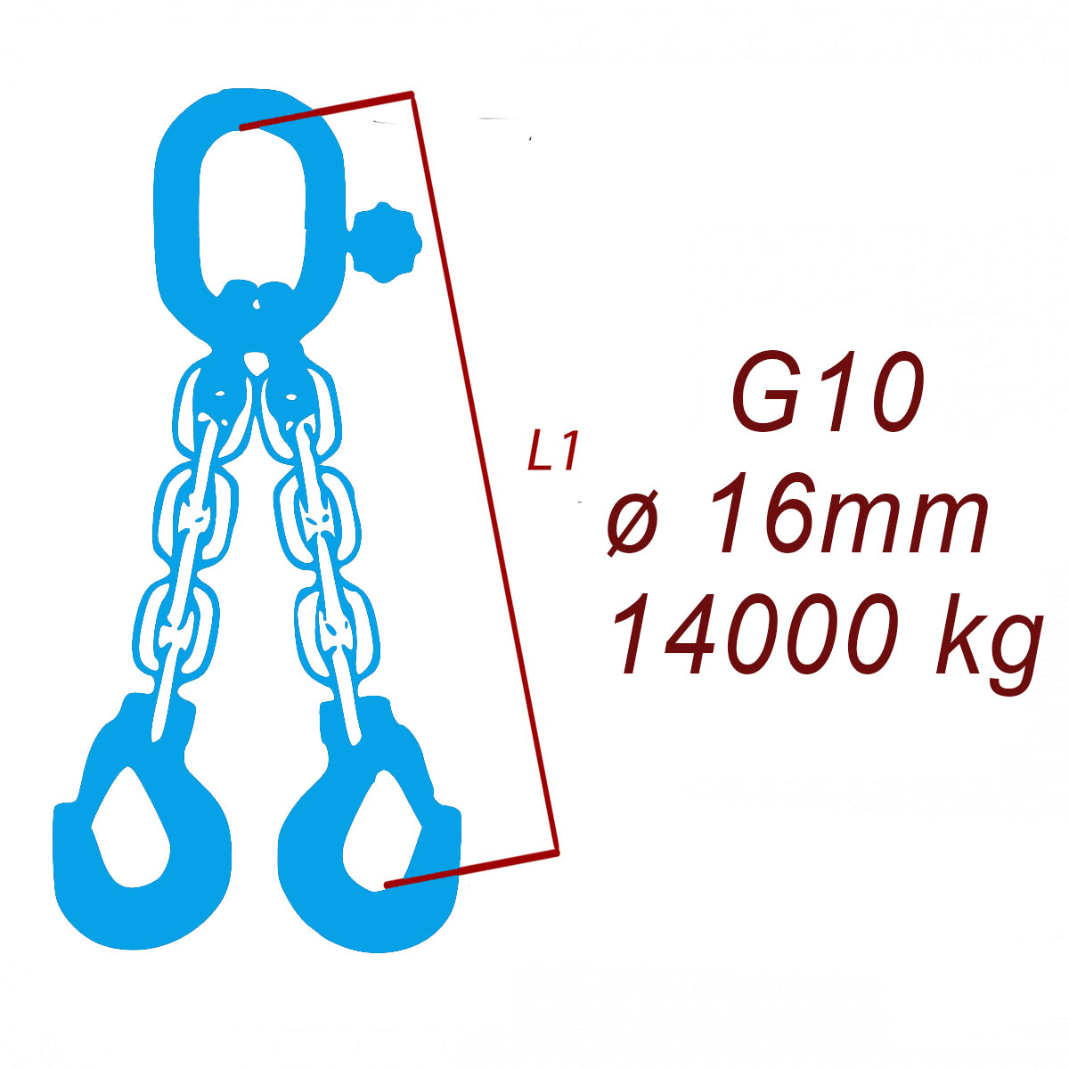 Vázací řetěz třídy 10, dvoupramenný, oko-hák, průměr 16mm, nosnost 14000kg
