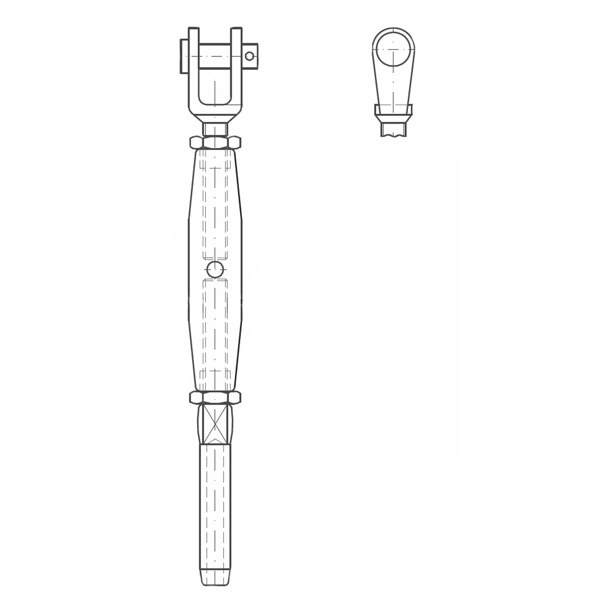 ASS - Nerezový napínák s vidlicí a koncovkou - MINI