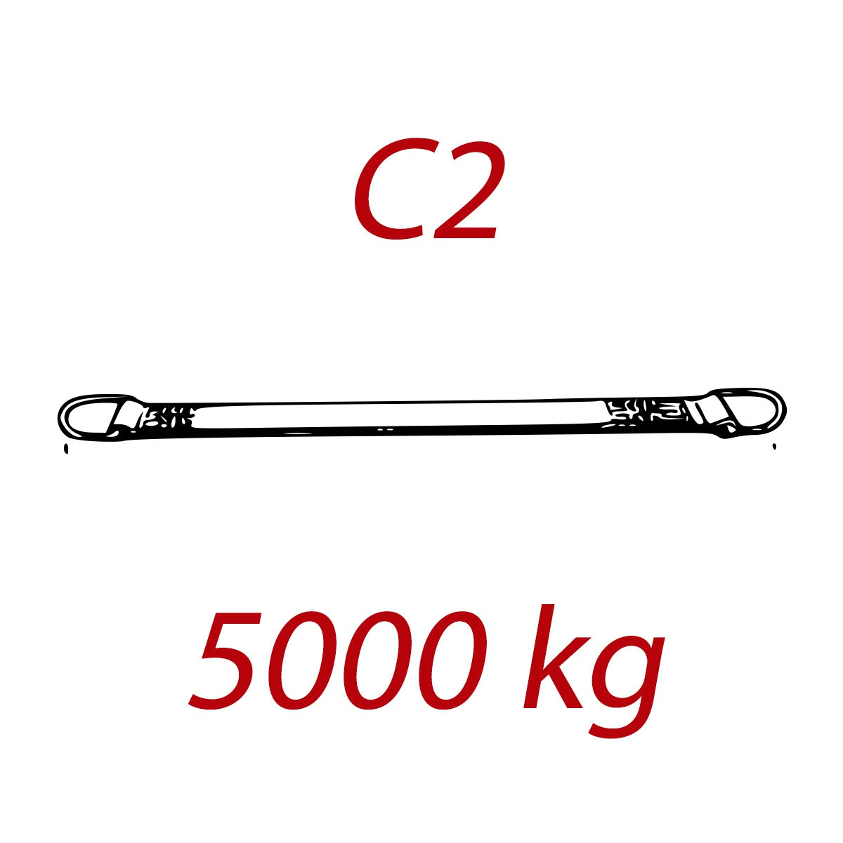 C2 - 5000kg, popruh plochý s kovovými neprovlékacími oky, červený, šíře 150mm