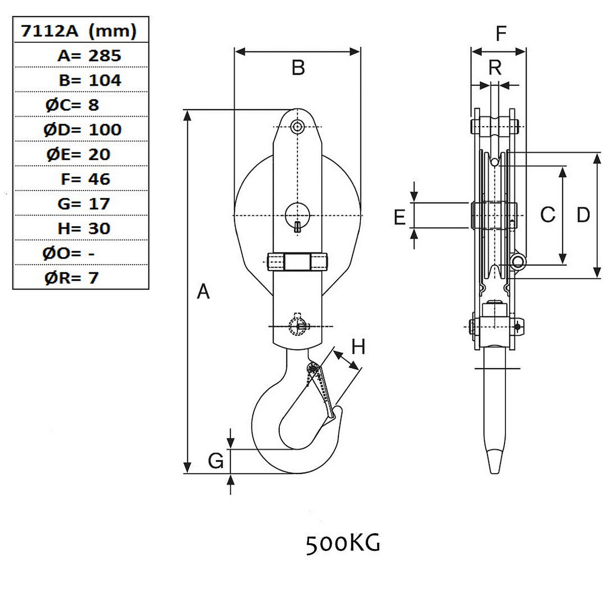 Kladka s hákem typ 71, s odklopnou klecí, nosnost 500-5000kg