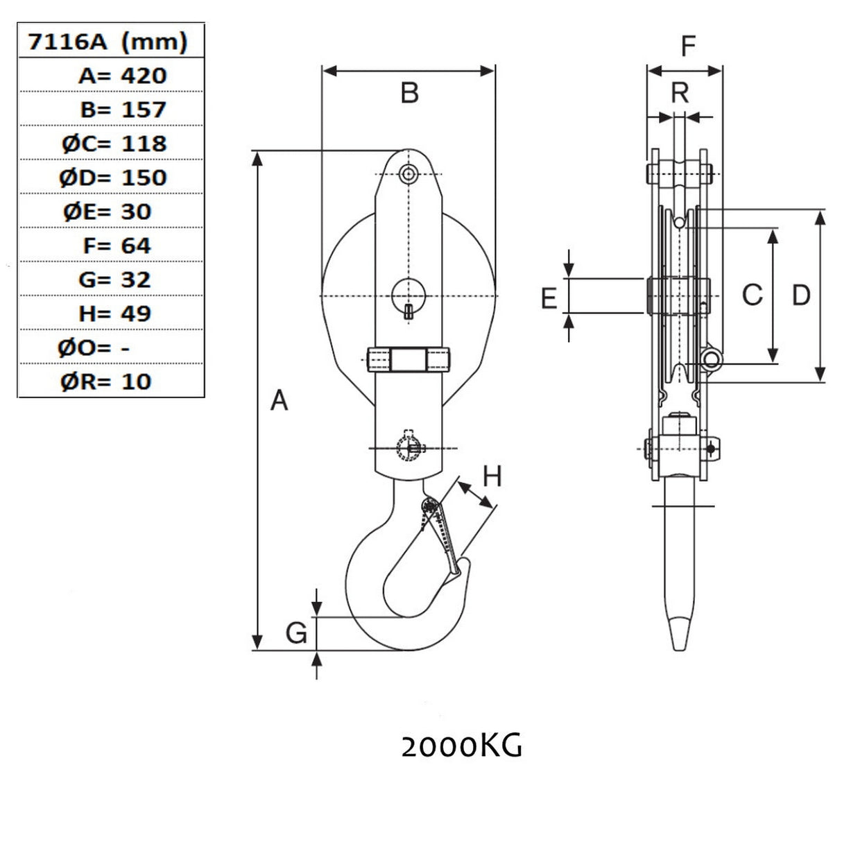 Kladka s hákem typ 71, s odklopnou klecí, nosnost 500-5000kg