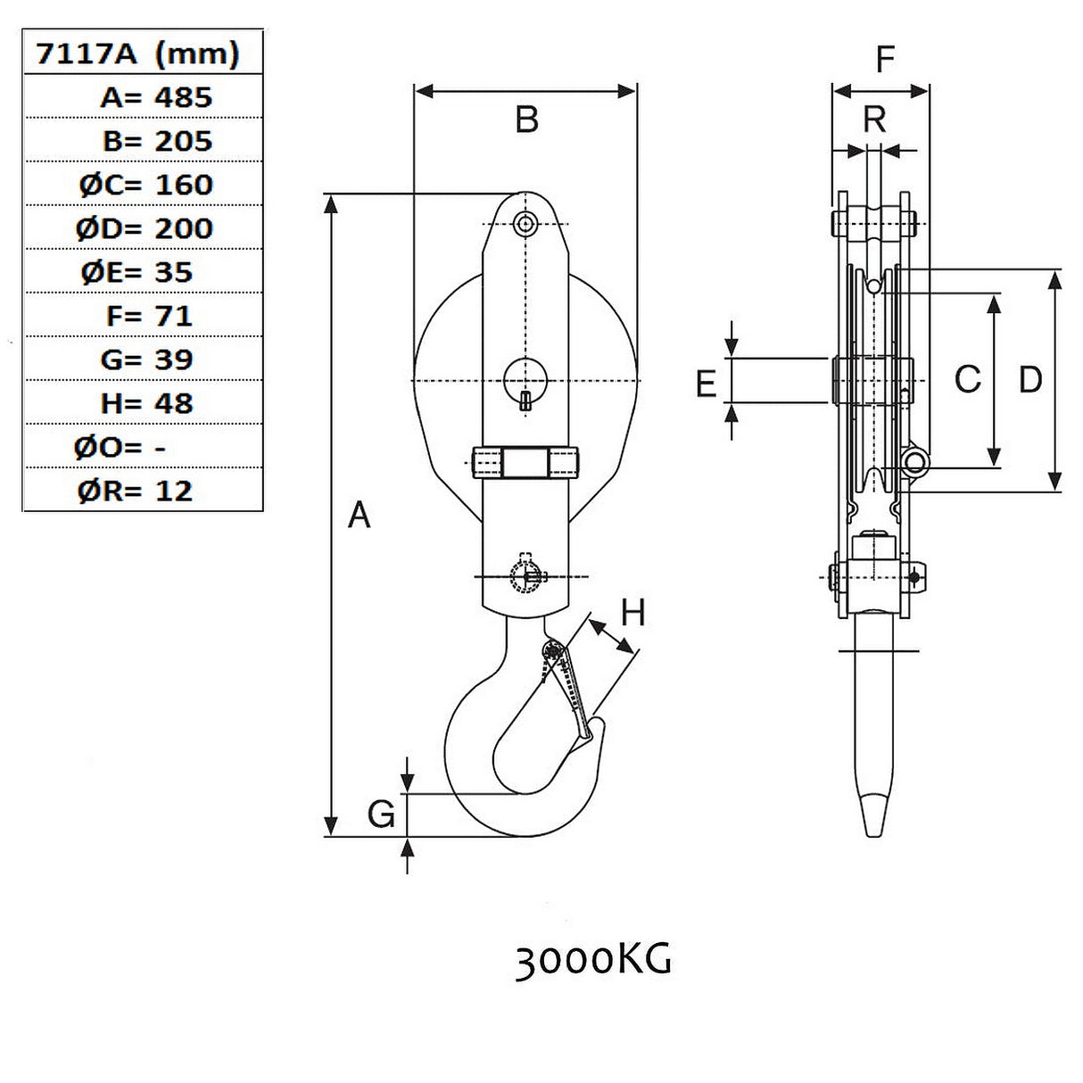 Kladka s hákem typ 71, s odklopnou klecí, nosnost 500-5000kg