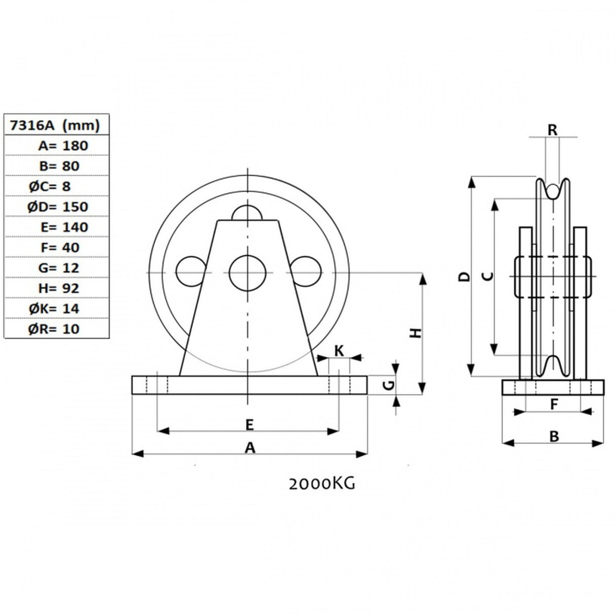 Kladka s přírubou, typ 73, pozinkovaná, nosnost 500-5000kg