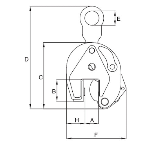 Vertikální zvedací svěrka IP10 s jednoduchým okem - CROSBY-rozměry