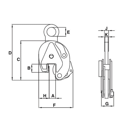 Zvedací svěrka na profily IPVZ - CROSBY-rozměry