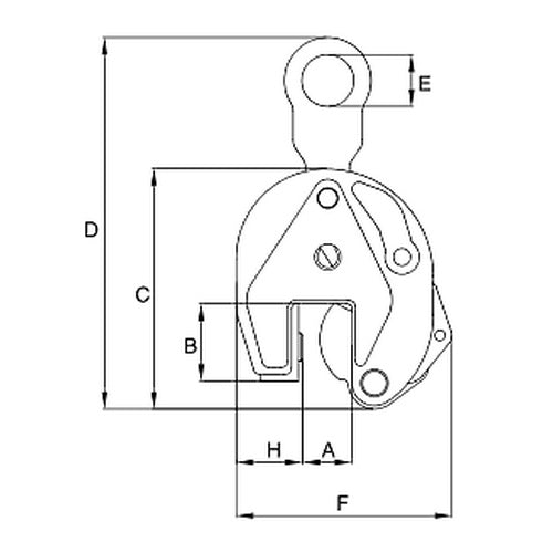 Vertikální zvedací svěrka IP10 s jednoduchým okem-pro plechy s tvrdostí až 47 HrC-CROSBY-rozměry