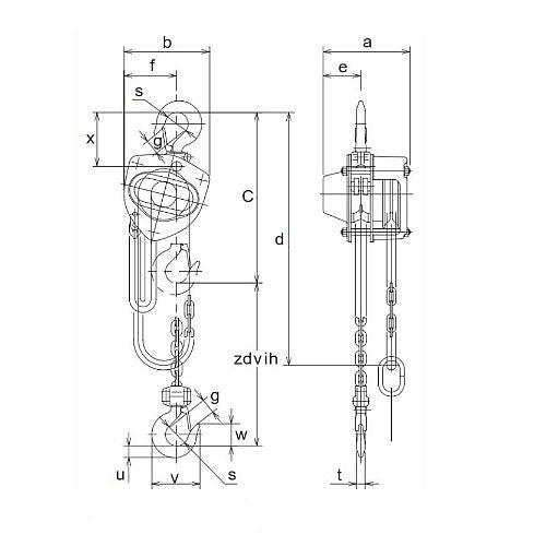 Ruční kladkostroj KITO typ CB025 nosnost 2500kg-rozměry