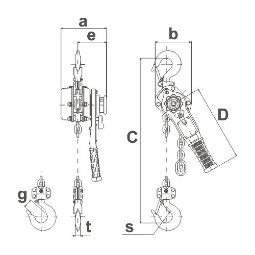 Řetězový řehtačkový zvedák KITO typ LB010 nosnost 1000kg-rozměry
