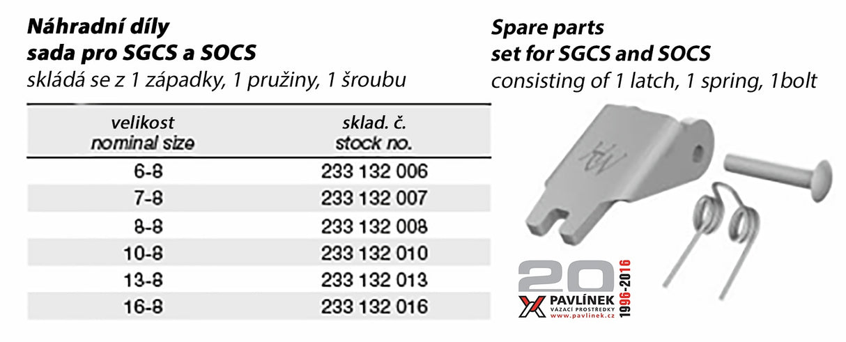 Pojistný komplet pro háky SOCS, SGCS
