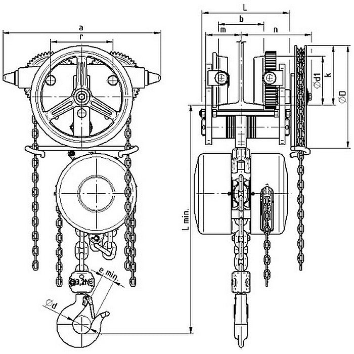 Řetězový kladkostroj BRANO - Z 220-B pojízdný, nosnost 1000kg