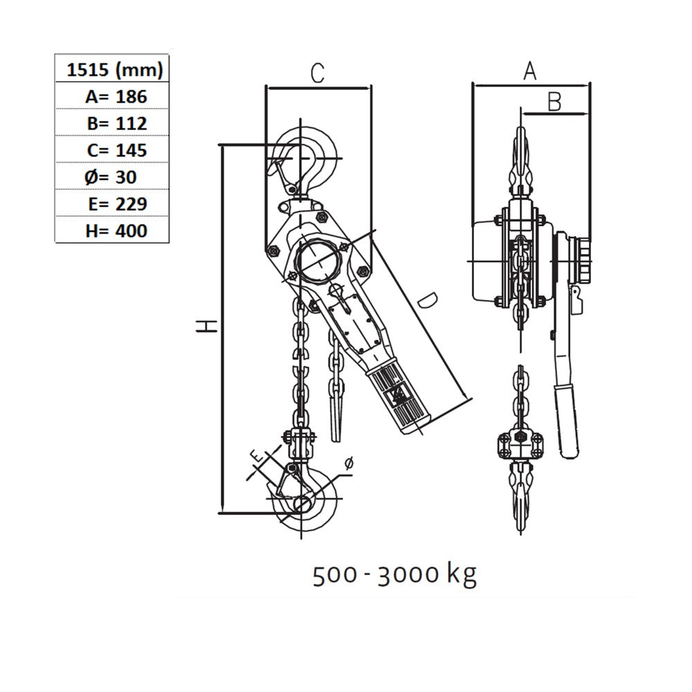 Řetězový řehtačkový zvedák, typ 1515, nosnost 1500kg