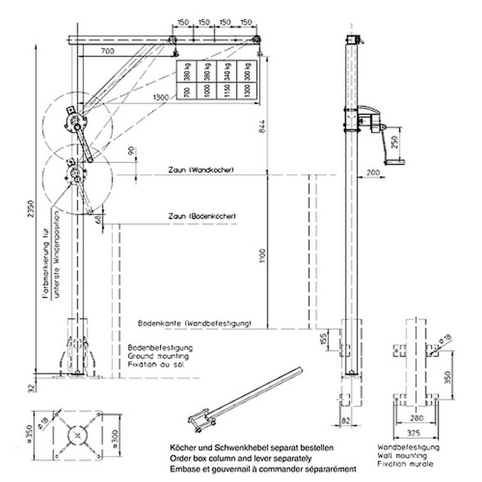 Otočný jeřáb 4551.0,3 4571.0,3, nosnost 300kg, 700-1300mm