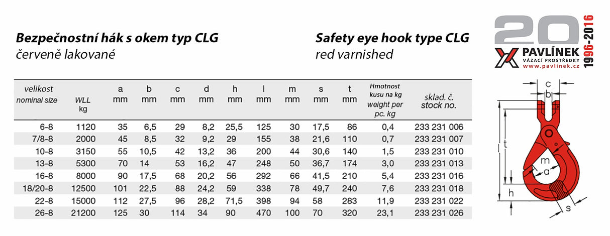 CLG - hák bezpečnostní s vidlící, třída 8