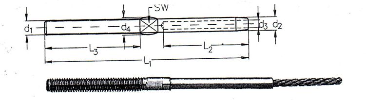 Nerezová závitová koncovka s maticí, levý závit