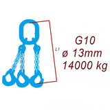 Vázací řetěz třídy 10, třípramenný, oko-hák, průměr 13mm, nosnost 14000kg