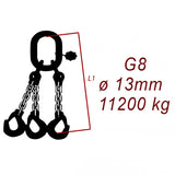 Vázací řetěz třídy 8 třípramenný, oko-hák, průměr 13mm, nosnost 11200kg