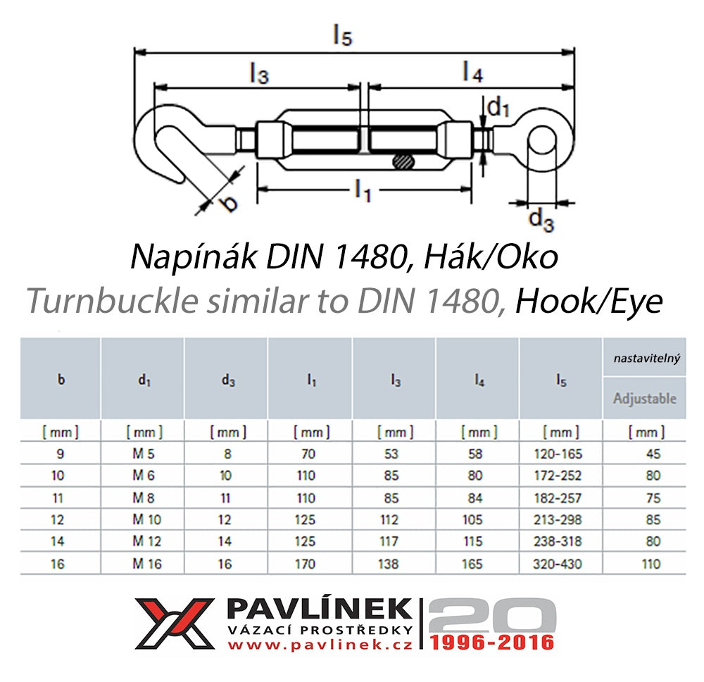 Nerezový napínák O-H (oko-hák), AISI 316 (A4)