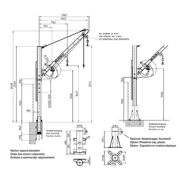 Otočný jeřáb DKV550/1300, nosnost 550kg, 800-1300mm, HAACON