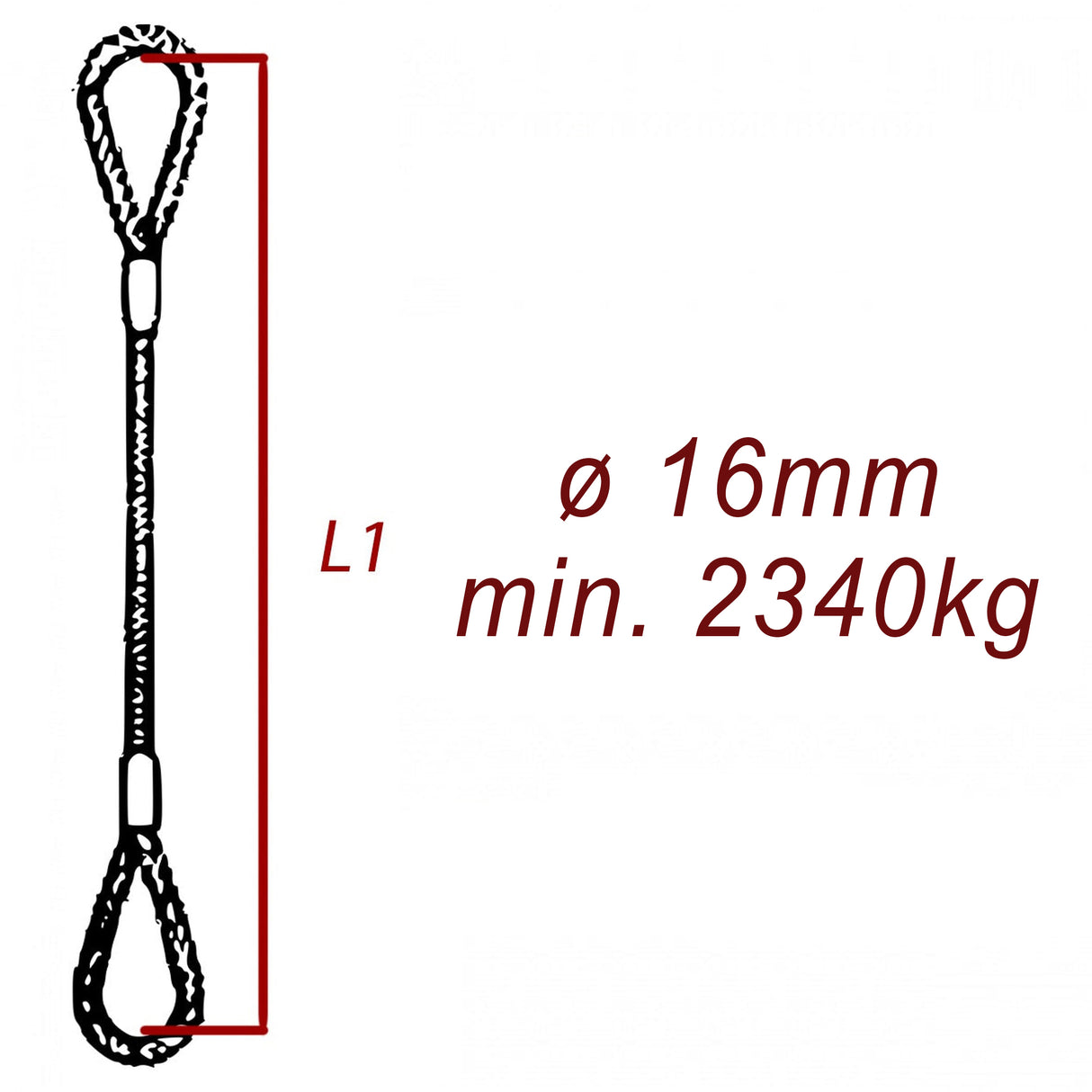 Ocelové vázací lano, oko-oko, průměr 16mm jednopramenné, zalisované, nosnost min 2340kg