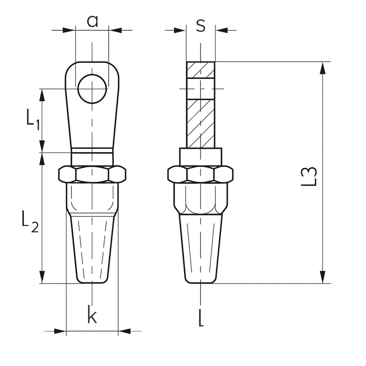 Nerezová koncovka s okem, k vlastní montáži - AISI316