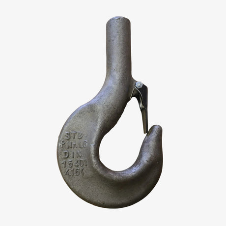 Jednoduchý jeřábový hák s pojistkou, třída P, RSN  1,6/DIN 15401/P, výkovek 