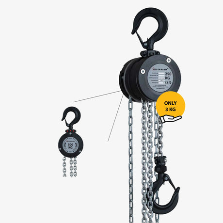 Ruční hliníkový kladkostroj DELTA ALUM, 250 a 500kg, standardní zdvih 3 a 6 m