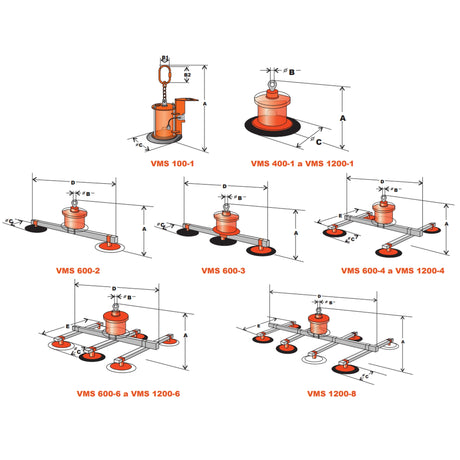 rozměrové výkresy Vakuové samopřísavné manipulátory řady VMS 1200