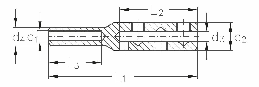 ASS - Nerezová koncovka s ľavým vnútorným závitom - MINI - na montáž