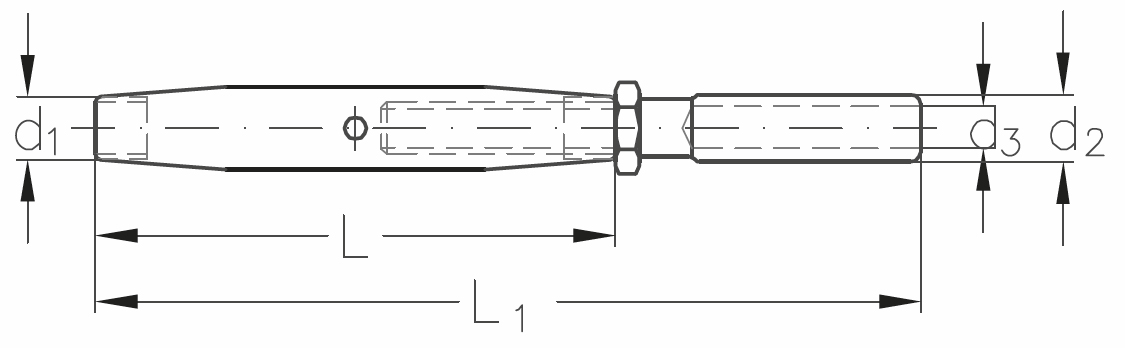 ASS - Nerezový napinák s jednou koncovkou - SUPER MINI - voľný koniec má pravý závit