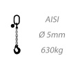 Nerezový vázací řetěz jednopramenný svařovaný, oko-hák, 5mm, nosnost 630kg