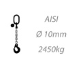 Nerezový vázací řetěz jednopramenný svařovaný, oko-hák, 10mm, nosnost 2450kg