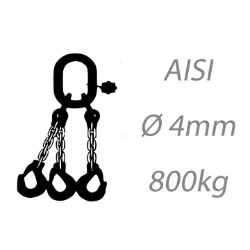 Nerezový vázací řetěz třípramenný svařovaný, oko-hák, 4mm, nosnost 800kg