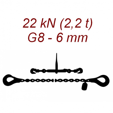 Přivazovací řetěz dvoudílný s háky, třída 8, řetěz 6 mm, upínací síla 22kN