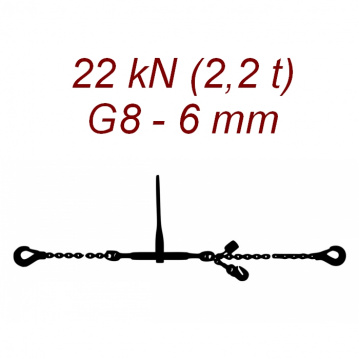 Přivazovací řetěz jednodílný s háky, třída 8, řetěz 6 mm, upínací síla 22kN