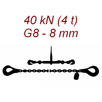 Přivazovací řetěz dvoudílný s háky, třída 8, řetěz 8 mm, upínací síla 40kN
