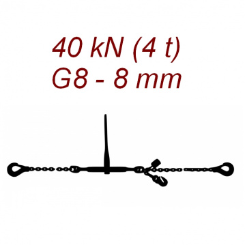 Přivazovací řetěz jednodílný s háky, třída 8, řetěz 8 mm, upínací síla 40kN