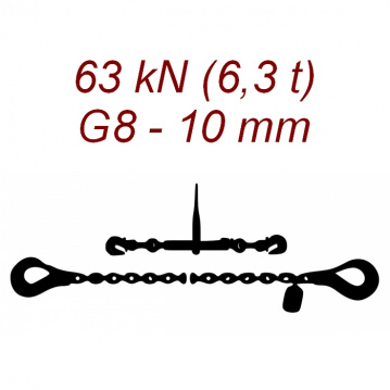 Přivazovací řetěz dvoudílný s háky, třída 8, řetěz 10 mm, upínací síla 63kN