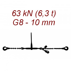 Přivazovací řetěz jednodílný s háky, třída 8, řetěz 10 mm, upínací síla 63kN