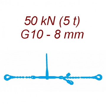 Přivazovací řetěz jednodílný s háky, třída 10, řetěz 8 mm, upínací síla 50kN