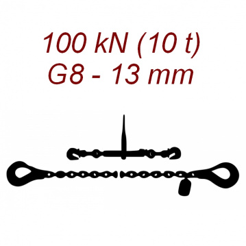 Přivazovací řetěz dvoudílný s háky, třída 8, řetěz 13 mm, upínací síla 100kN