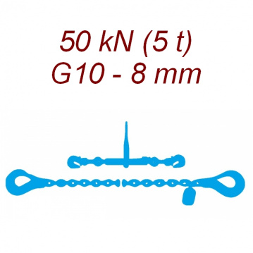 Přivazovací řetěz dvoudílný s háky, třída 10, řetěz 8 mm, upínací síla 50kN