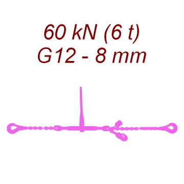 Přivazovací řetěz jednodílný s háky, třída 12, řetěz 8 mm, upínací síla 60kN