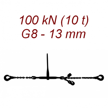 Přivazovací řetěz jednodílný s háky, třída 8, řetěz 13 mm, upínací síla 100kN