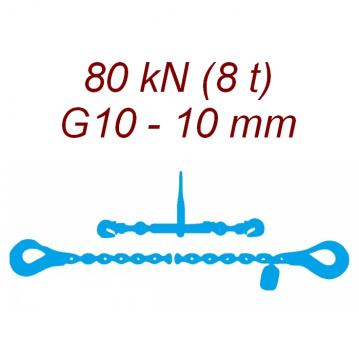 Přivazovací řetěz dvoudílný s háky, třída 10, řetěz 10 mm, upínací síla 80kN