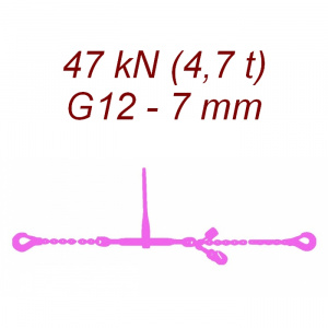 Přivazovací řetěz jednodílný s háky, třída 12, řetěz 7 mm, upínací síla 47kN