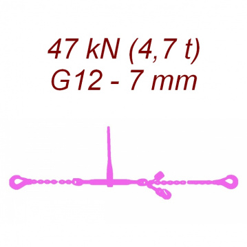 Přivazovací řetěz jednodílný s háky, třída 12, řetěz 7 mm, upínací síla 47kN