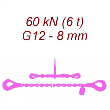 Přivazovací řetěz dvoudílný s háky, třída 12, řetěz 8 mm, upínací síla 60kN