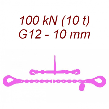 Přivazovací řetěz dvoudílný s háky, třída 12, řetěz 10 mm, upínací síla 100kN